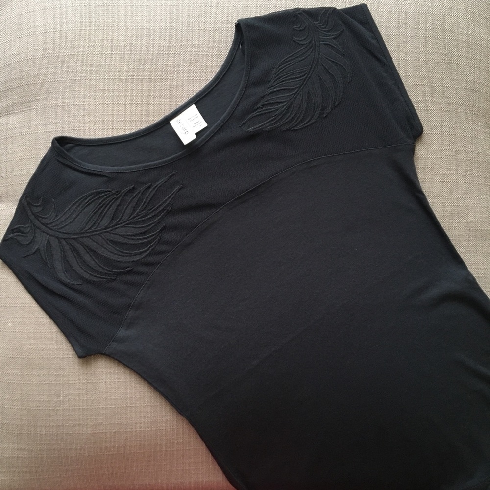 Esprit Embroidered Feather Top, Black